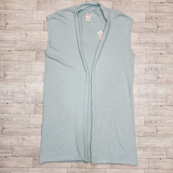 Top it Off Cashmere Blend Long Vest Blue Womens OS Coastal Grandma Beachy NEW - Picture 2 of 9